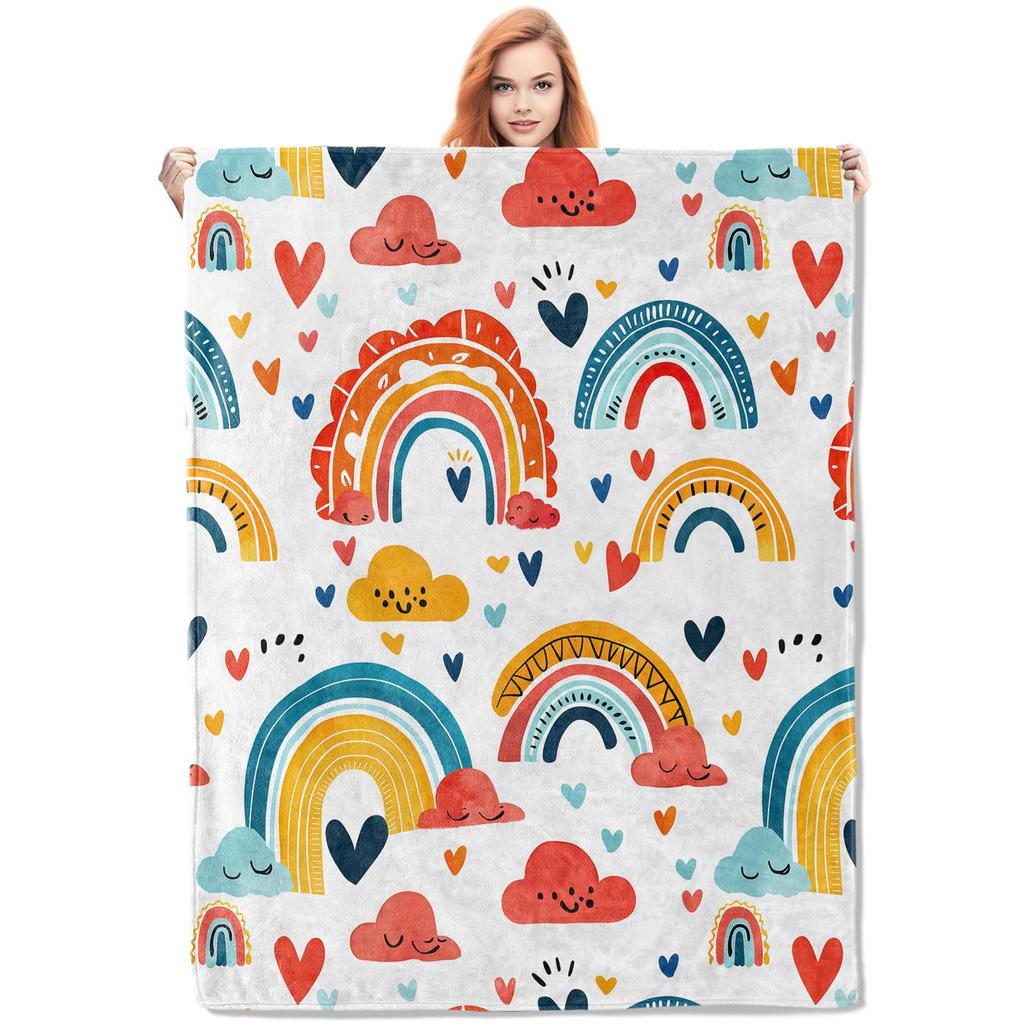 Cartoon Rainbow Flannel Blanket Office So******Ch Break Blanket Holiday Gift Blanket