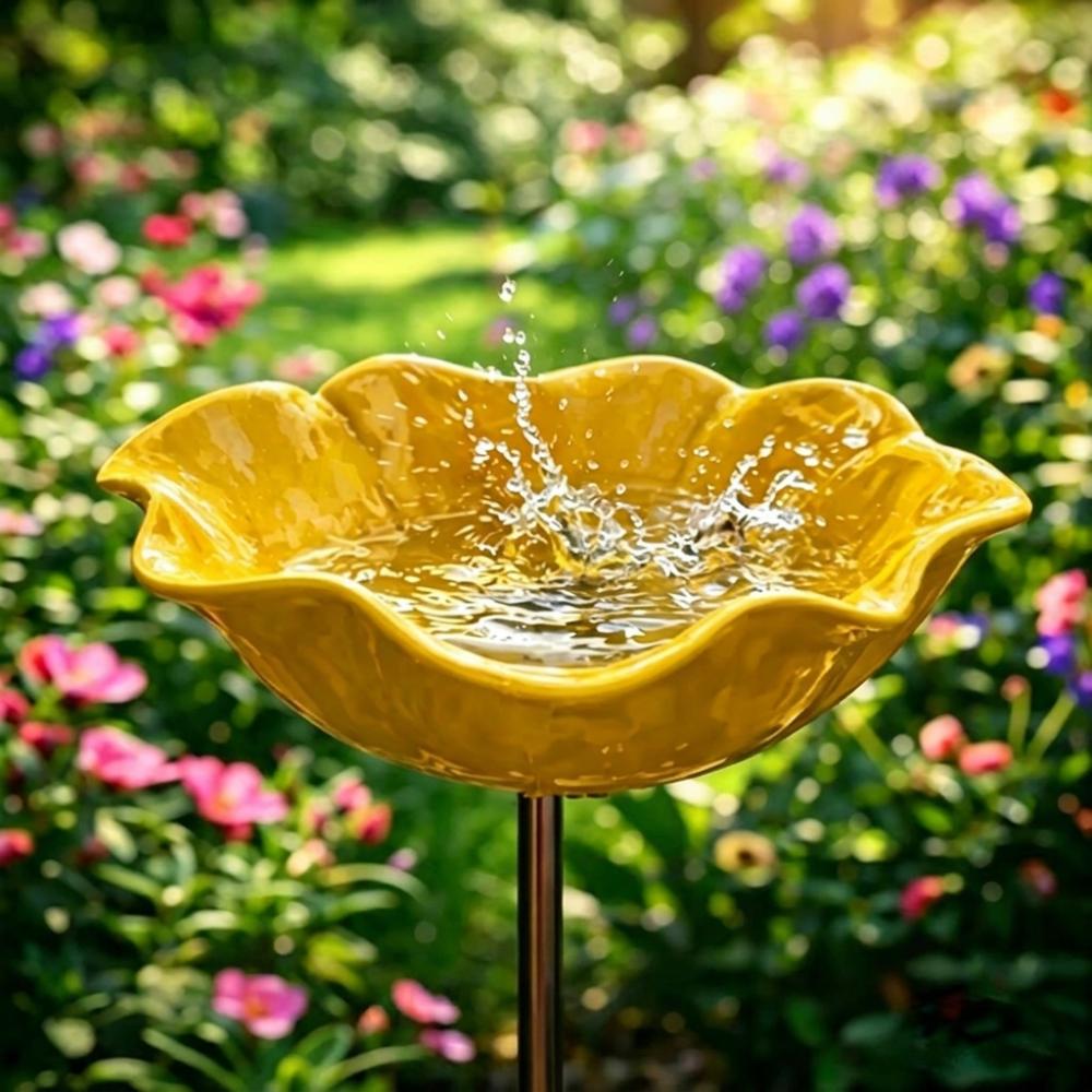 Handcrafted Bird Bath Stake Ground Insert Bird Drinking Water Patio Decor