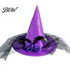 Festival Party Headwear Halloween Witch Wizard Hat, Adult Kids Cosplay Cone Hat with Spider Pointed Web Star Decor, Gothic Costume Prop, Trick