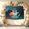 Halloween Home Pumpkins Ghost Celebration Banner, Polyester Backdrop for Home Decor & Party Supplies