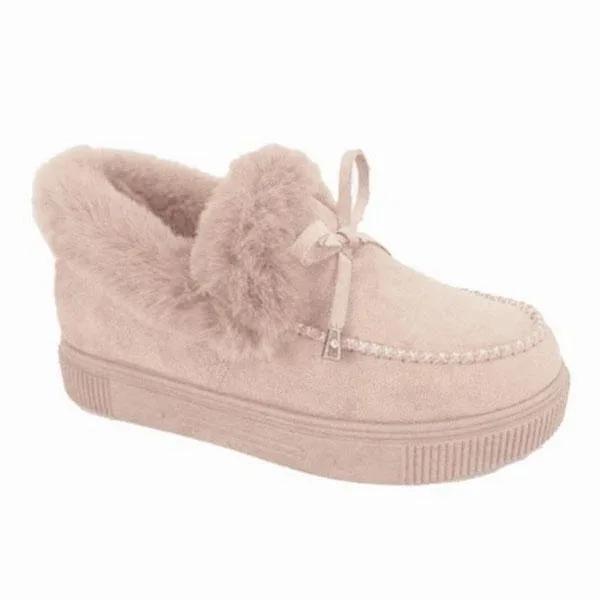 Fashion Solid Color Furry Females Feetwear Women Winter Cotton Shoes Plush Warm Snow Boots Ladies Casual Flat Short Boots 2025