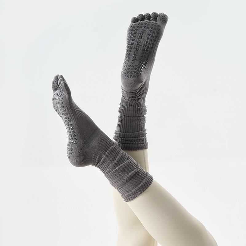 Двухцелевые нескользящие сверхдлинные хлопковые высокие женские носки для йоги с пятью пальцами