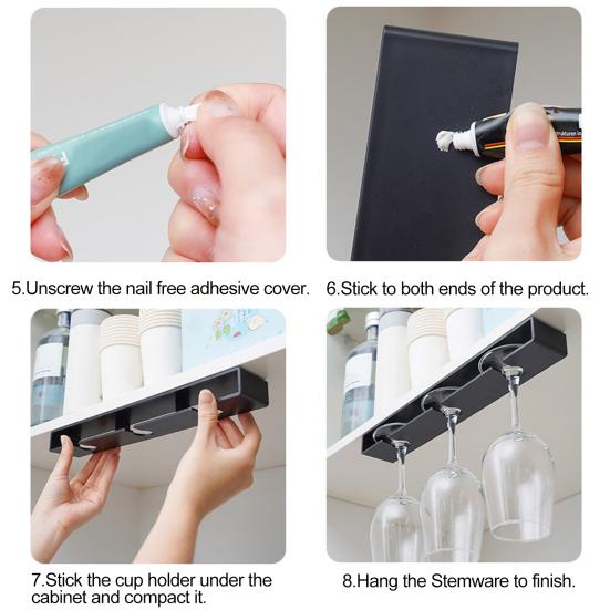 Goblet Storage Holder No Punching Space-saving Great Stickiness Anti-slip Organization Storage Self-adhesive Wine Glass Upside Down Hanging