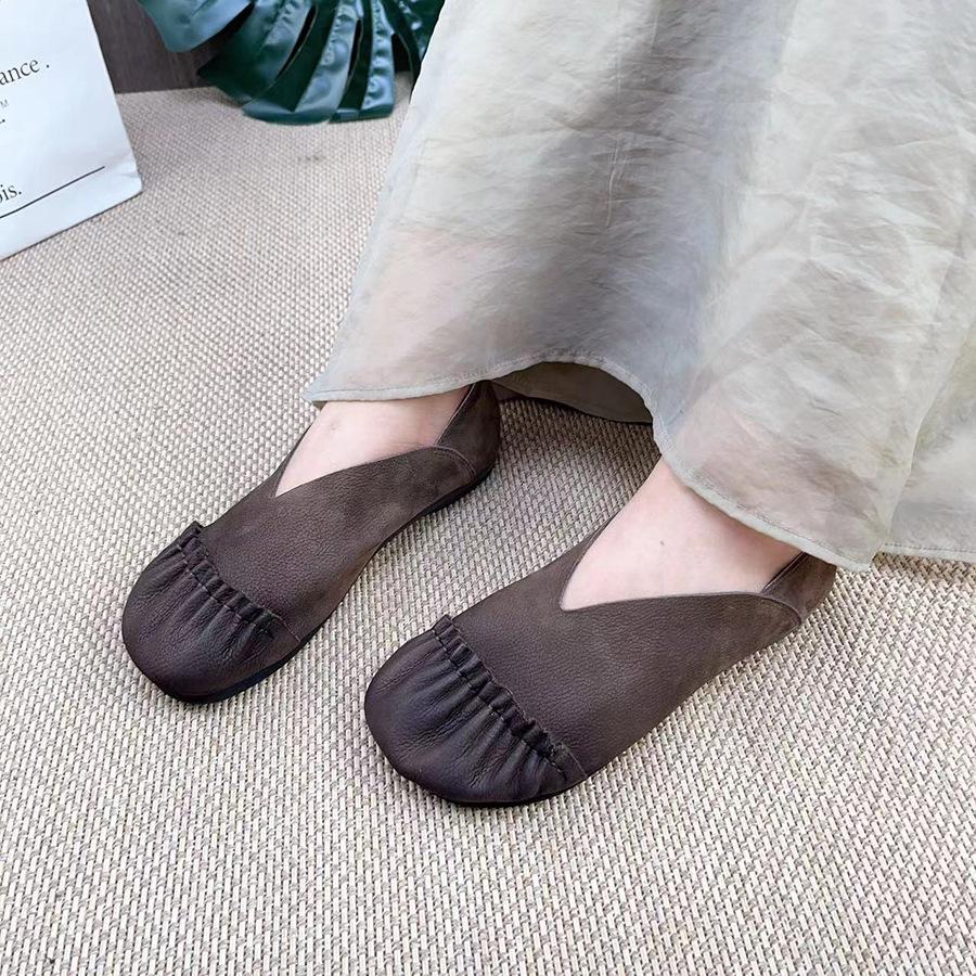 Johnature Плиссированные женские туфли на плоской подошве из натуральной кожи в стиле ретро, ​​повседневные лоферы без шнуровки ручной работы на мягкой подошве с круглым носком