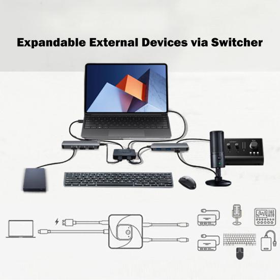 1 Set Bidirectional Switcher 8K@60HZ USB-C KVM Switcher with PD100W Charging 10Gbps Transmission Switcher for Phone Computer