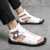 Fashion 2024 Summer New Men Shoe Fashion Casual Black/white Roman Ribbons Combination High Top Flat Heel Breathable Comfortable Sandals