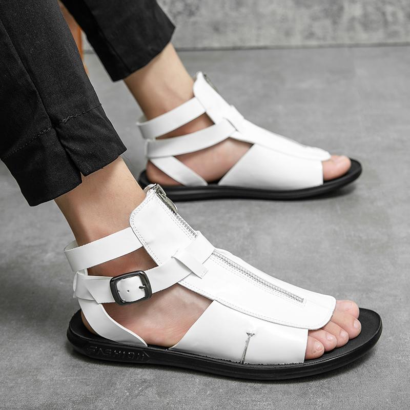 2024 Summer New Men's Fashion High Top Sandals Versatile Men's Roman Sandals Casual Lace Up Zipper Sandals Men Shoes Size 45