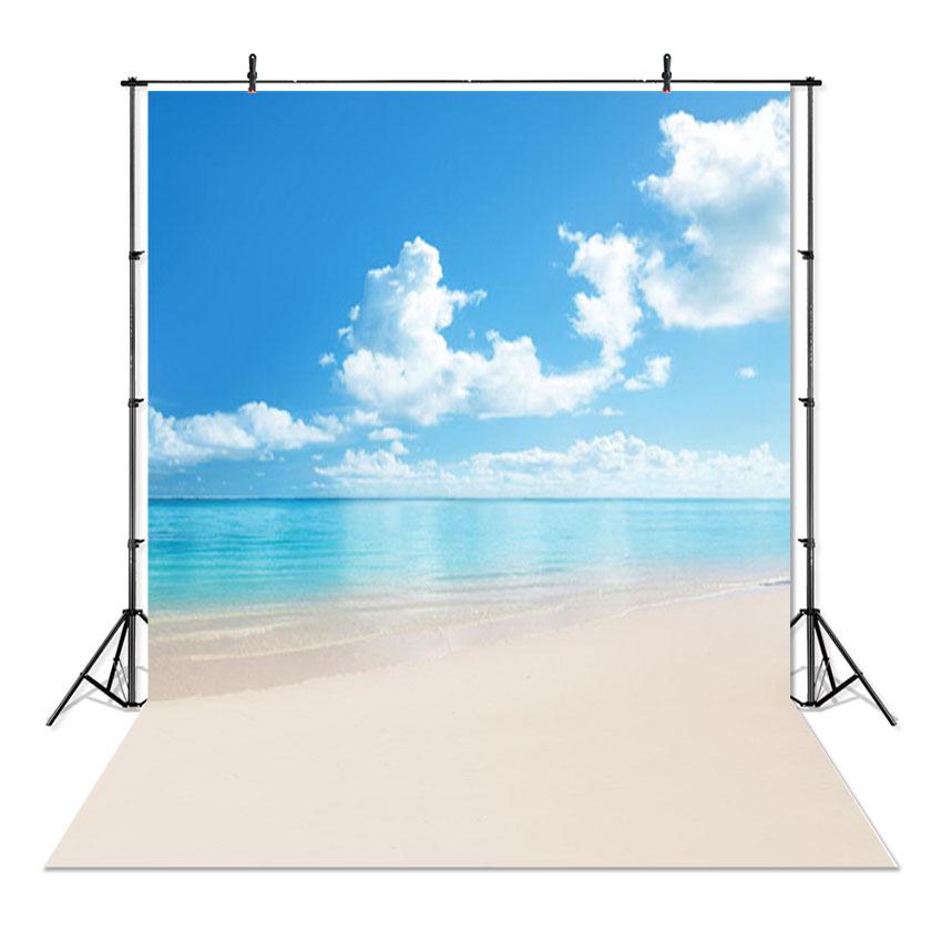 Sea Beach Sand Cloudy Blue Sky Scene Summer Beach Photography Backdrop for Photo Studio Tropical Palms Coconut Tree Background