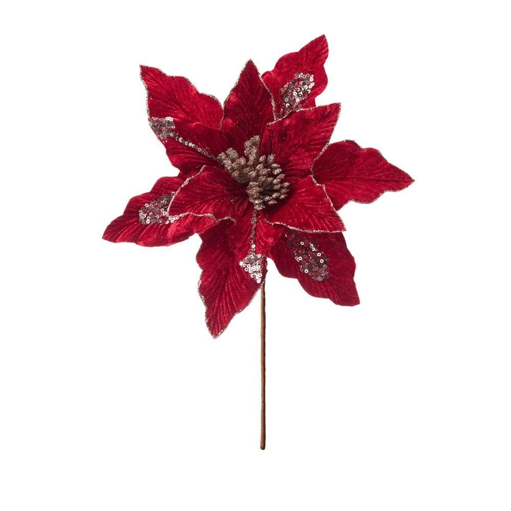 Flannel Fabric Christmas Artificial Flowers Glitter 28cm Xmas Decorative Flowers Plastic DIY Glitter Poinsettia Christmas Decor
