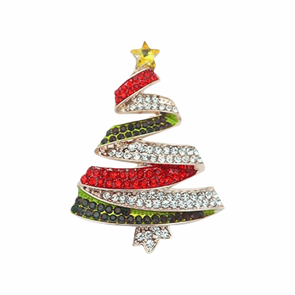 Cute Xmas Tree Lapel Pin Enamel Rhinestone Brooch Gift Christmas Brooch Women