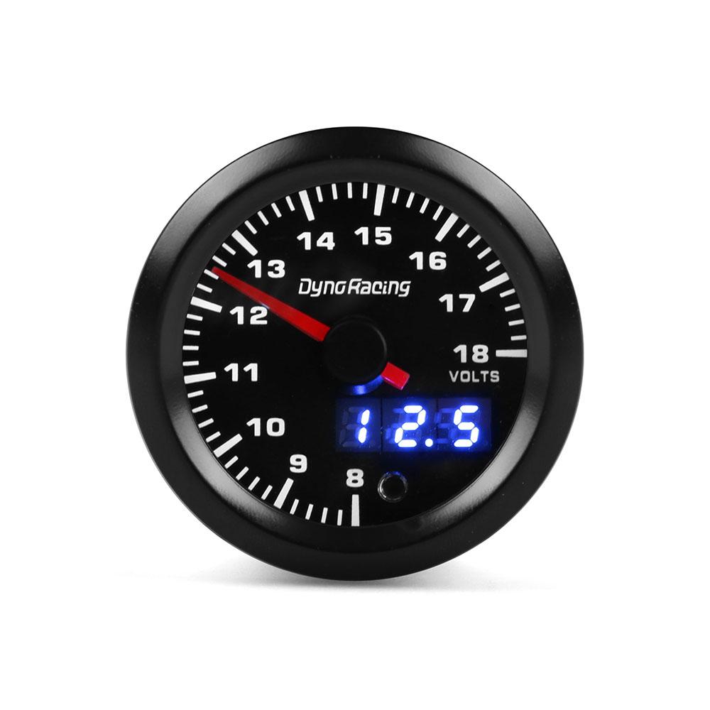 Dynoracing 52 мм Вольтметр с двойным дисплеем 7 цветов Светодиодный вольтметр 8-18 В Автомобильный измеритель напряжения с шаговым двигателем Автомобильный измеритель