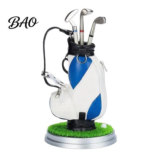 Practical Office Supplies Men Golf Pen Holder Set, Mini Bag Desk Organizer with 3 Set Club Pens, Novelty Decor for Men, Business Gift Creative Desktop