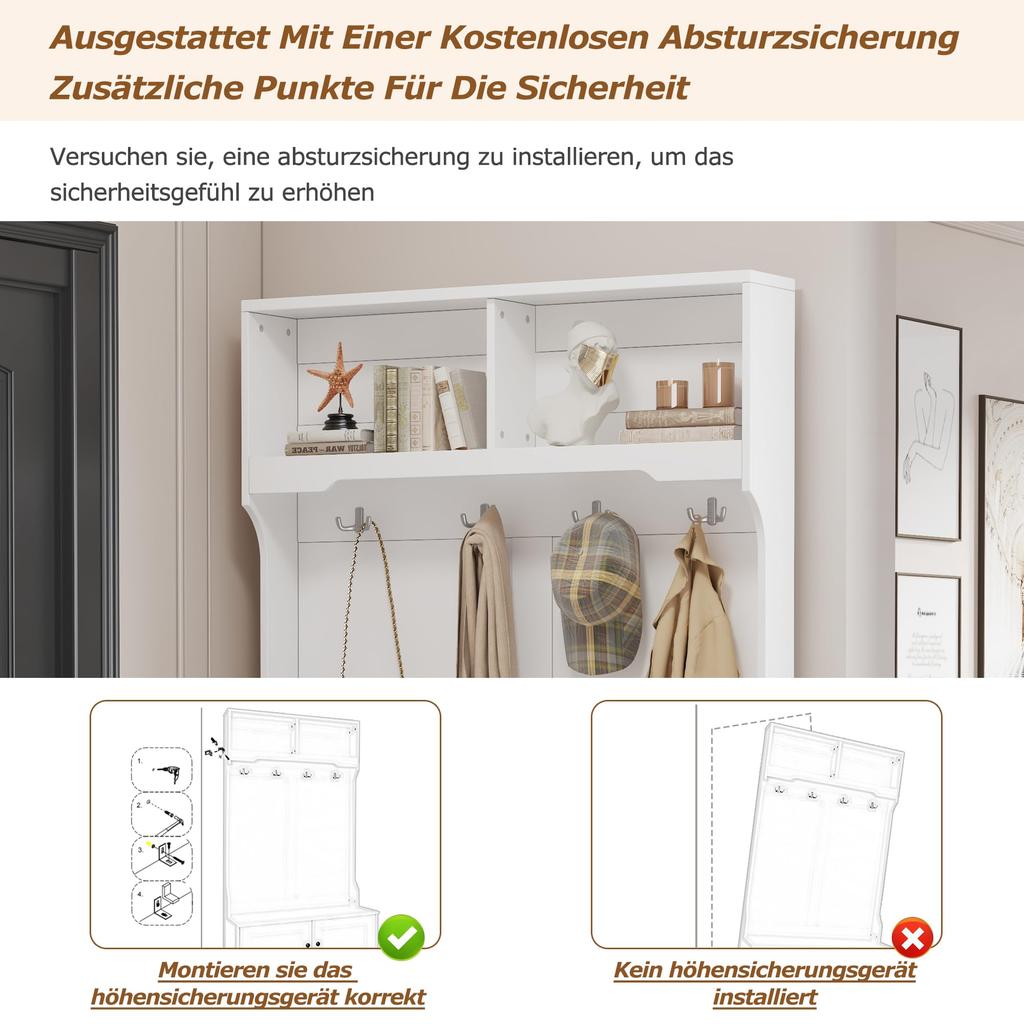 Комплект для прихожей, Современный комплект для прихожей 4 крючка для одежды, обувница, скамья для обуви, открытая полка, шкаф для прихожей, Белый