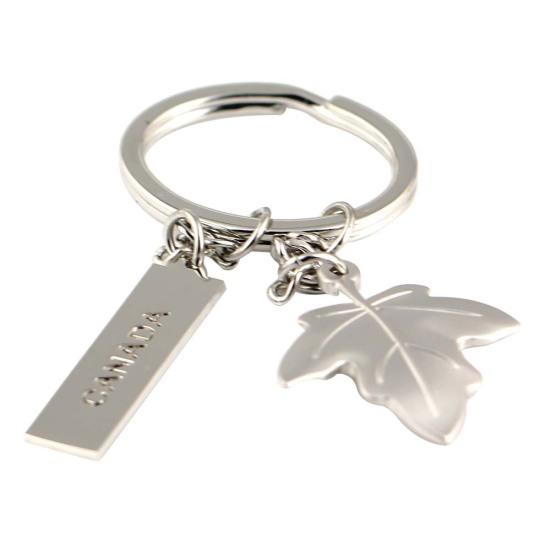 CANADA Letter Carved Maple Leaf Pendant Keychain Key Ring Holder
