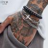 17KM Stainless Steel Cross Bracelet 4 Pcs/Set Simple Men's Chain Handmade Black Beaded Bracelet Pulsera Hombre Free Shipping