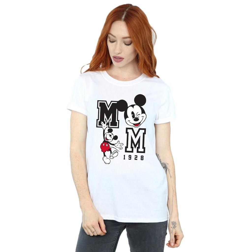 Disney Womens/Ladies Mickey Mouse Jump And Wink Cotton Boyfriend T-Shirt