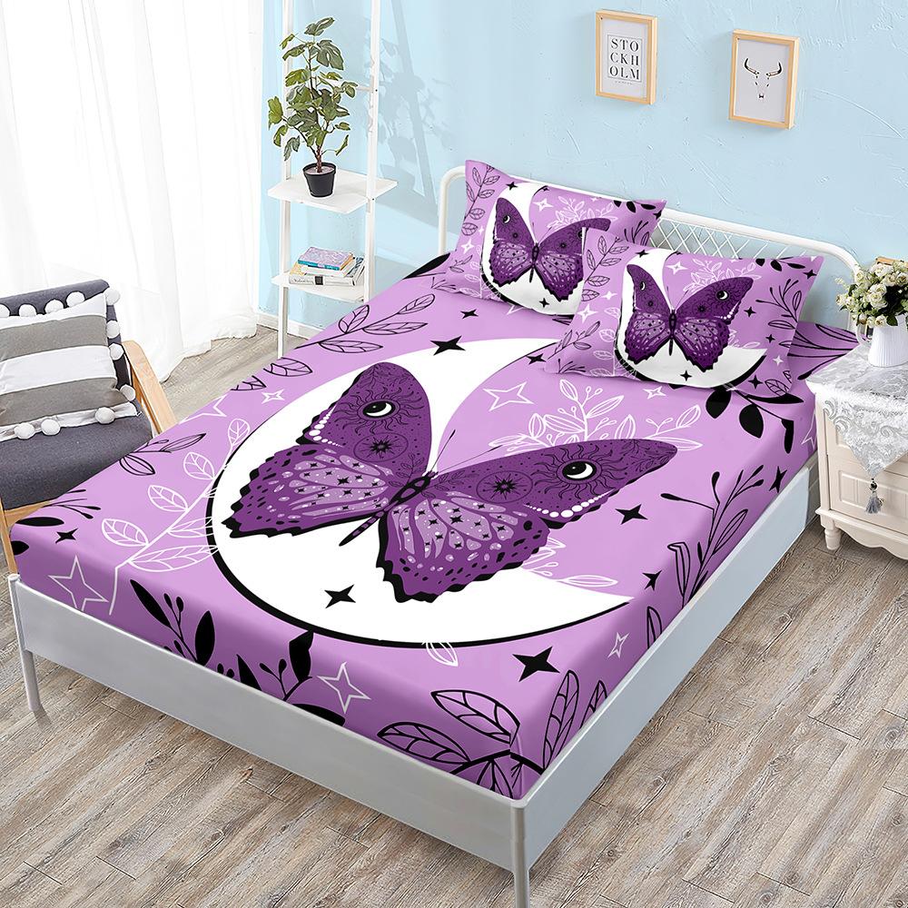 Butterfly Flower Kit, Bed Hat Three-Piece Set, Bed Cover, Pillowcase, Mattress Protective Cover.