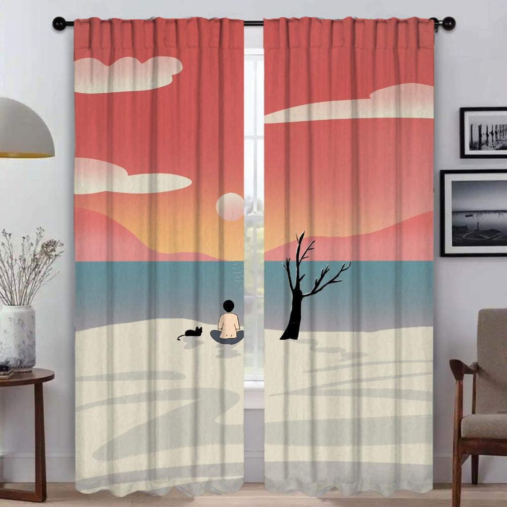 Исцеление — это закат. Оконная штора для комнаты 2. Панельные шторы для спальни. Оттенки. Разделение. Домашний интерьер. Шторы. Гостиная. Камера.