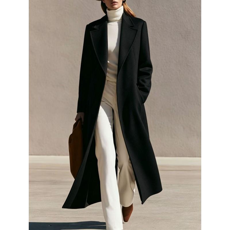 2026 Womens Long Wool Coat Elegant Open Back Woolen Jacket Daily Wear