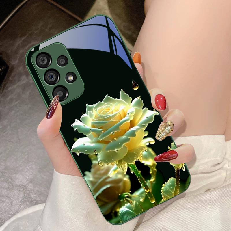 Закаленное Стекло Чехол Для Телефона Для Samsung Galaxy S10 4G S20 11E 30 S21 21Fe 22 Pro S23 Ultra 5G S8 S9 Чернильная Гора Камелия