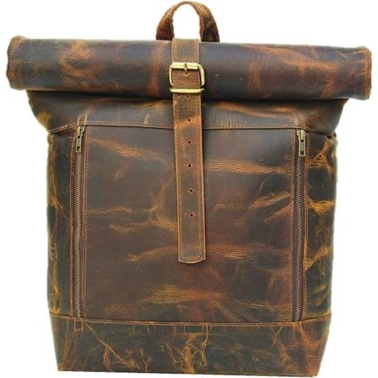 New Leather Travel Laptop Backpack 17 Inch Vintage Genuine Rucksack Collage Hiking Camping Shoulder Brown Bag For Men and Women