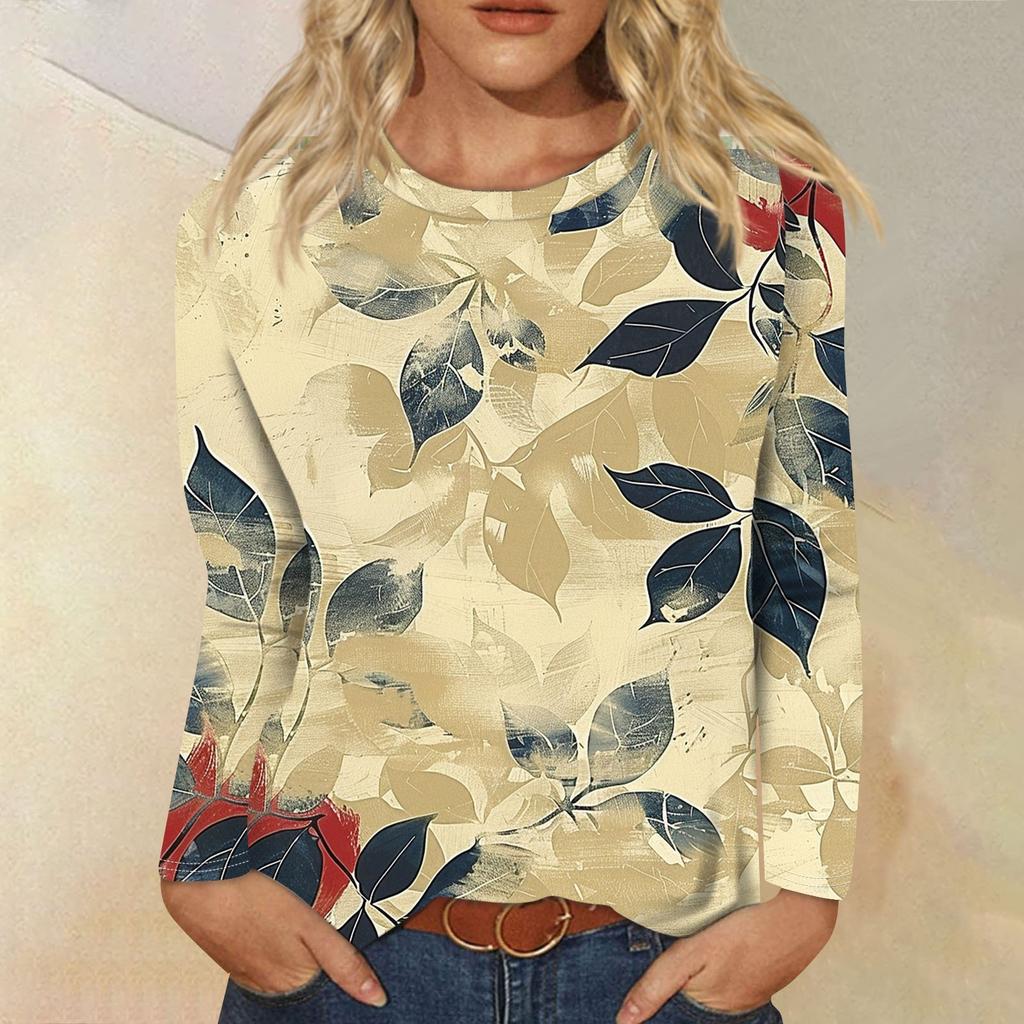 Womens Long Sleeve Round Neck Shirts Basic Tee Casual Top Fall Trendy Tunic Outfits Fitted T Shirts