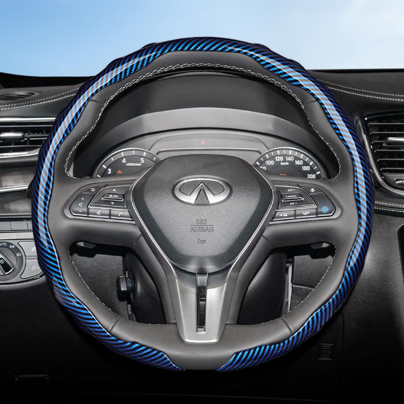 Подходит для Infiniti Чехол на руль с текстурой под карбон Защелкивающийся Волнообразный Спортивный дизайн Защитный чехол Q50 Qx50 Qx55 Qx60 Qx80 Q45 G35 Fx35