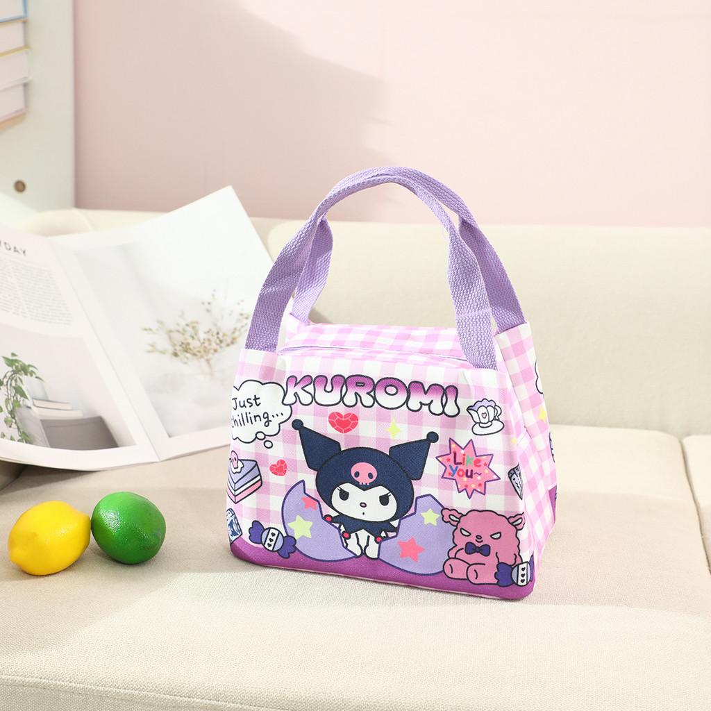 Kids Cartoon Kuromi Melody Print Lunch Bag Insulated Canvas For School And Daily Use