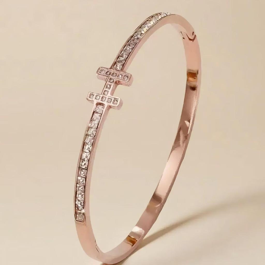 Женский роскошный браслет из нержавеющей стали: Гальванизированный титан, Полная бриллиантовая инкрустация, Европейско-американский стиль