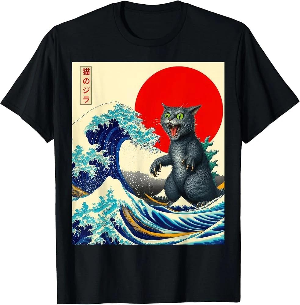 Catzilla Cat Japanese Art Funny Cat Gifts For Men Women T-Shirt E13