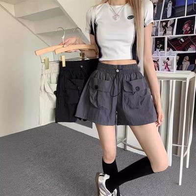 Женские летние эластичные рабочие брюки с высокой талией и завязками на резинке, свободные прямые широкие шорты небольшого размера