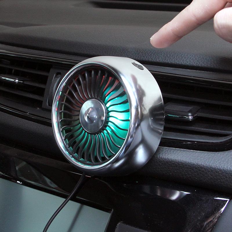 3 Speed Adjustable Mini Fan USB Car Fan Summer Air Outlet Cooling Fan LED Color Light Electric 5V Car Circulator Cooler