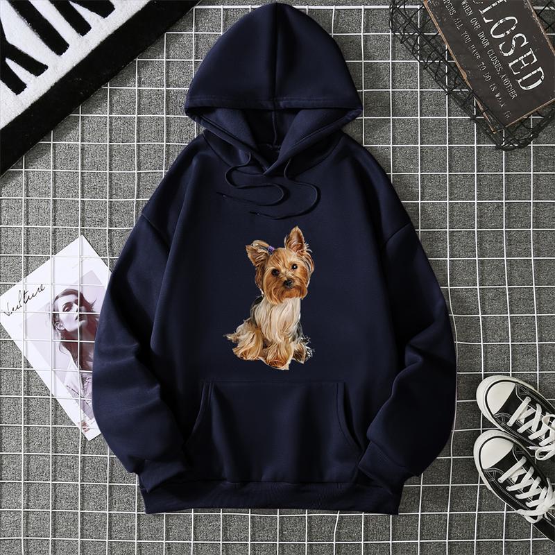 Spring Summer Women's Hoodie 3D Kawaii Dog Printed Fashion Casual Long Sleeve Round Neck Top Loose Large Size Clothing