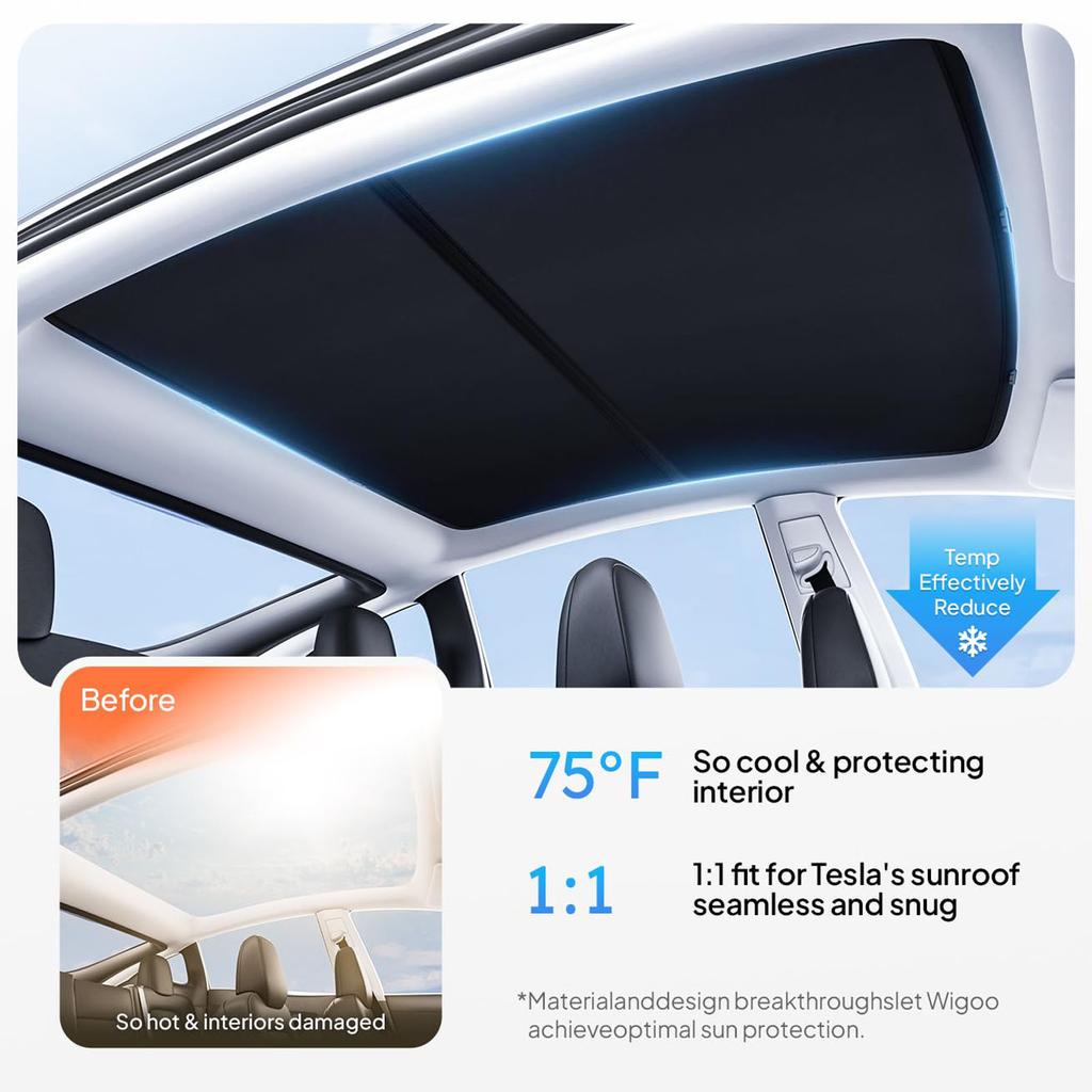 Wigoo  Model S Sunshade Roof [Never Sag, Nano Ice-Crystal Coatings] 3-Gen Heat Insulation Glass Roof Sun Shade, Accessories For  Model S 2020~2025, T