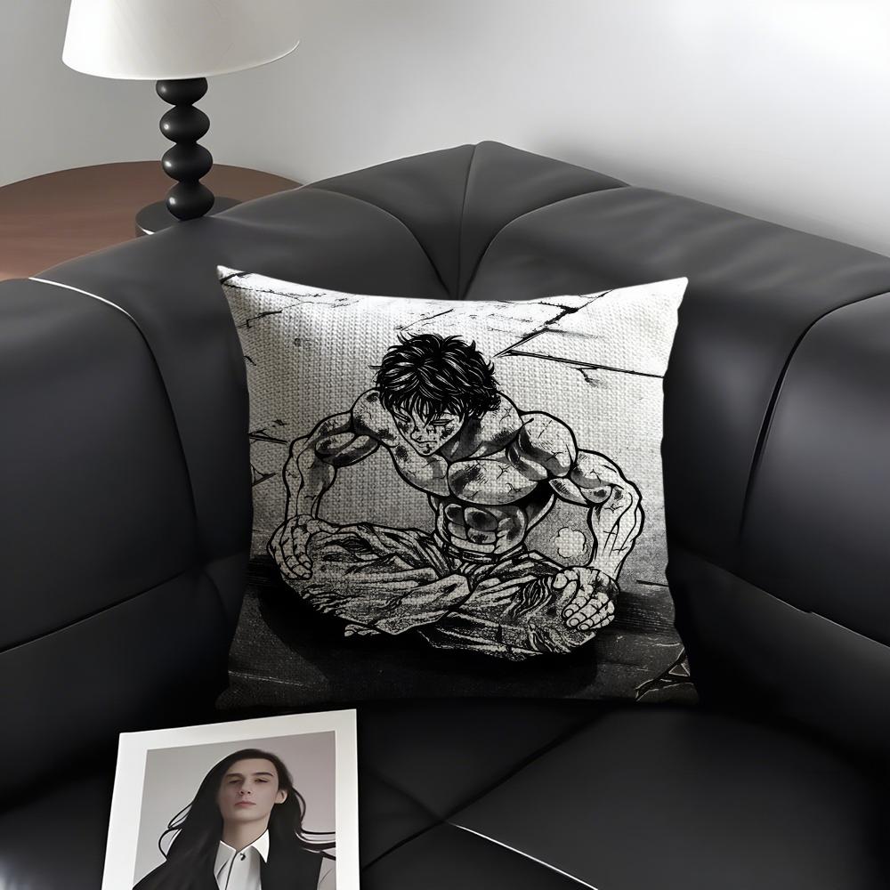 BBaki HanmaA Comic Cushion Cover Natural Linen Organic Fabric DoubleSided Printing Sofa Home Decor Gift Pillow Case