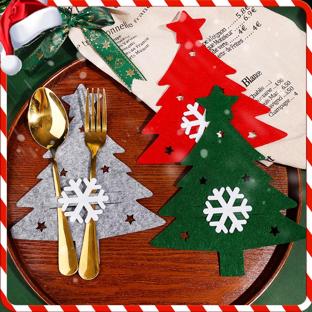 Рождественские чехлы для ножей и вилок, фетровая ткань со снежинками, ложки, держатели для столовых приборов, сумки для дома, рождественский, новогодний, праздничный, праздничный стол, украшение