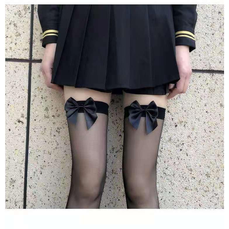 Женские модные эластичные кружевные чулки до бедра с бантом, сексуальные универсальные носки выше колена