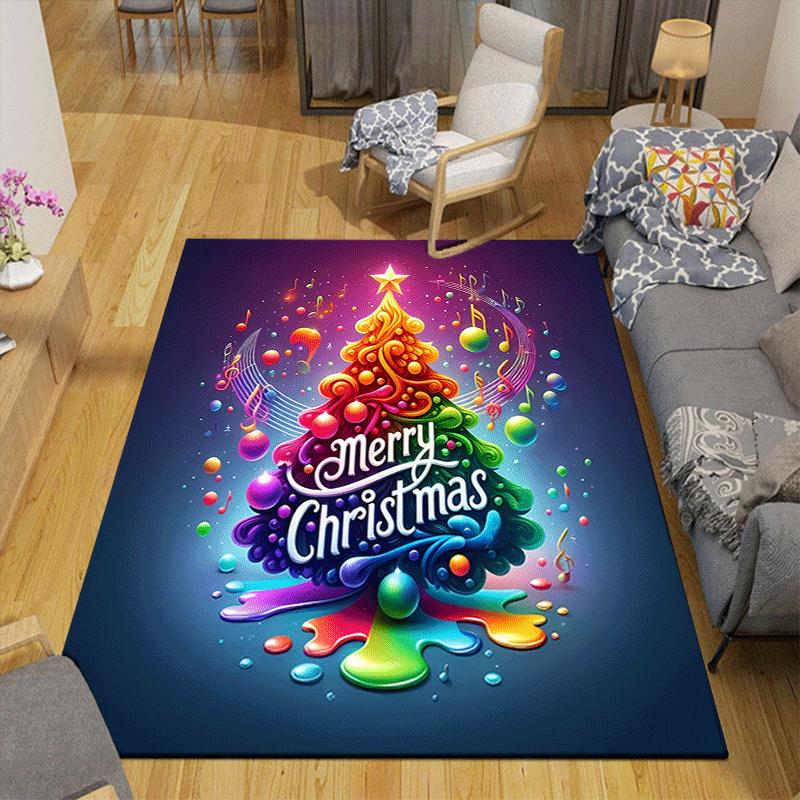 1pc Colorful Christmas tree Design Area Rug - Soft, Anti-Slip, and Durable Gaming Room Decor for Bedroom