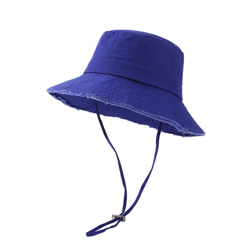 Custom Printed Logo Cotton Outdoor Sunscreen Fisherman Hat Men'S And Women'S Fashion All Matching Solid Color Raw Edge Visor