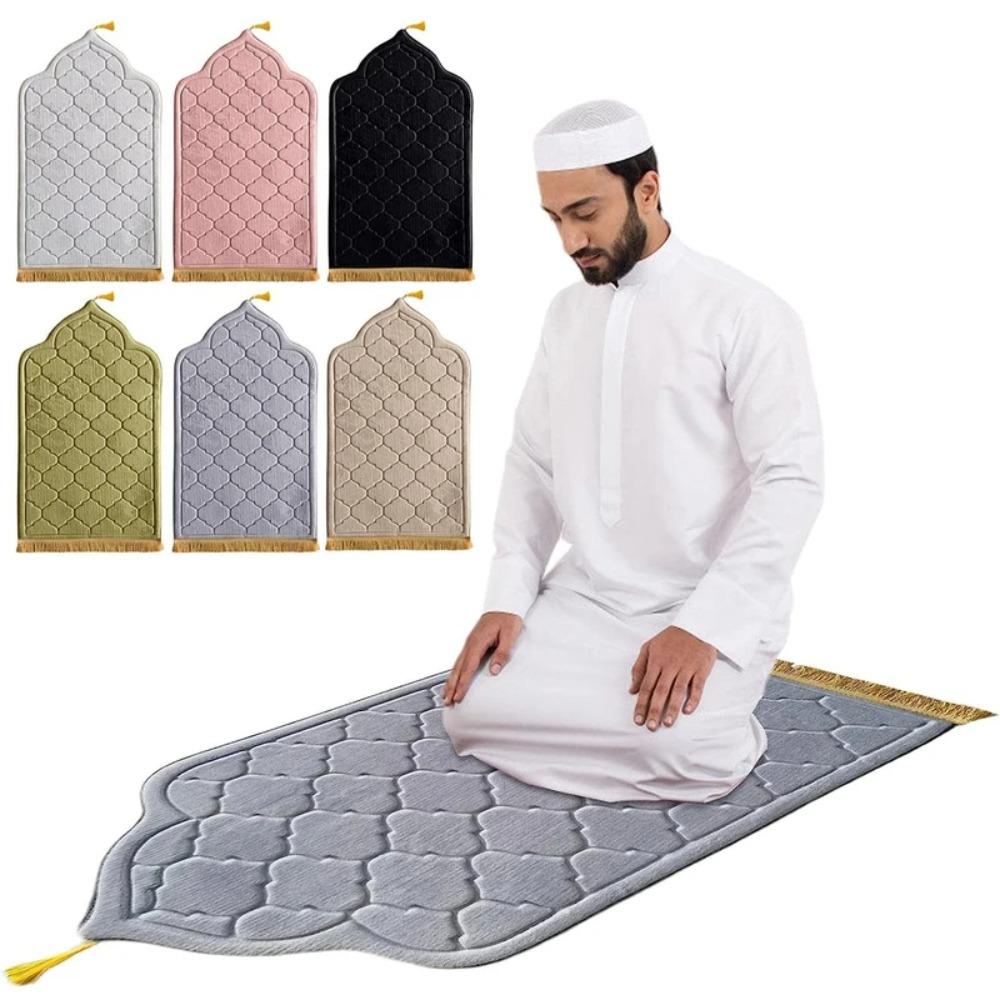 Mosque Shape Worship Kneel Carpet with Tassels Praying Floor Pad Muslim Prayer Mat Pilgrimage