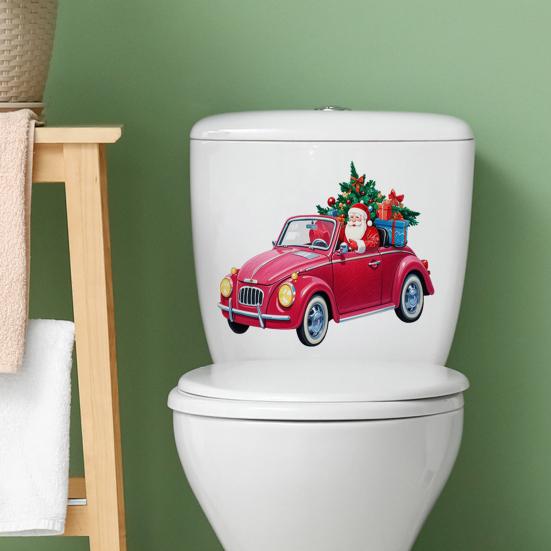 Merry Christmas Toilet Sticker Waterproof Self-adhesive PVC Living Room Bathroom Wall Santa Car Reindeer Stocking Toilet Seat Lid Decoration Decal
