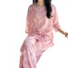 Pink cotton and silk pajamas women's spring and summer medium-sleeved trousers loungewear sweet girl cotton and silk suit can be worn outside 