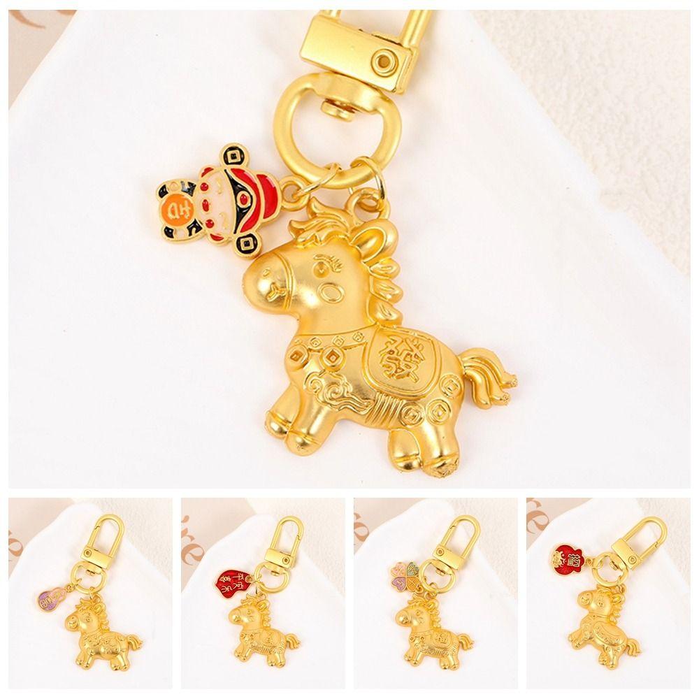 Chinese Style Horse Key Ring Gold Zodiac Pony Bag Pendant Retro Gold Pony Keychain  Birthday Gift