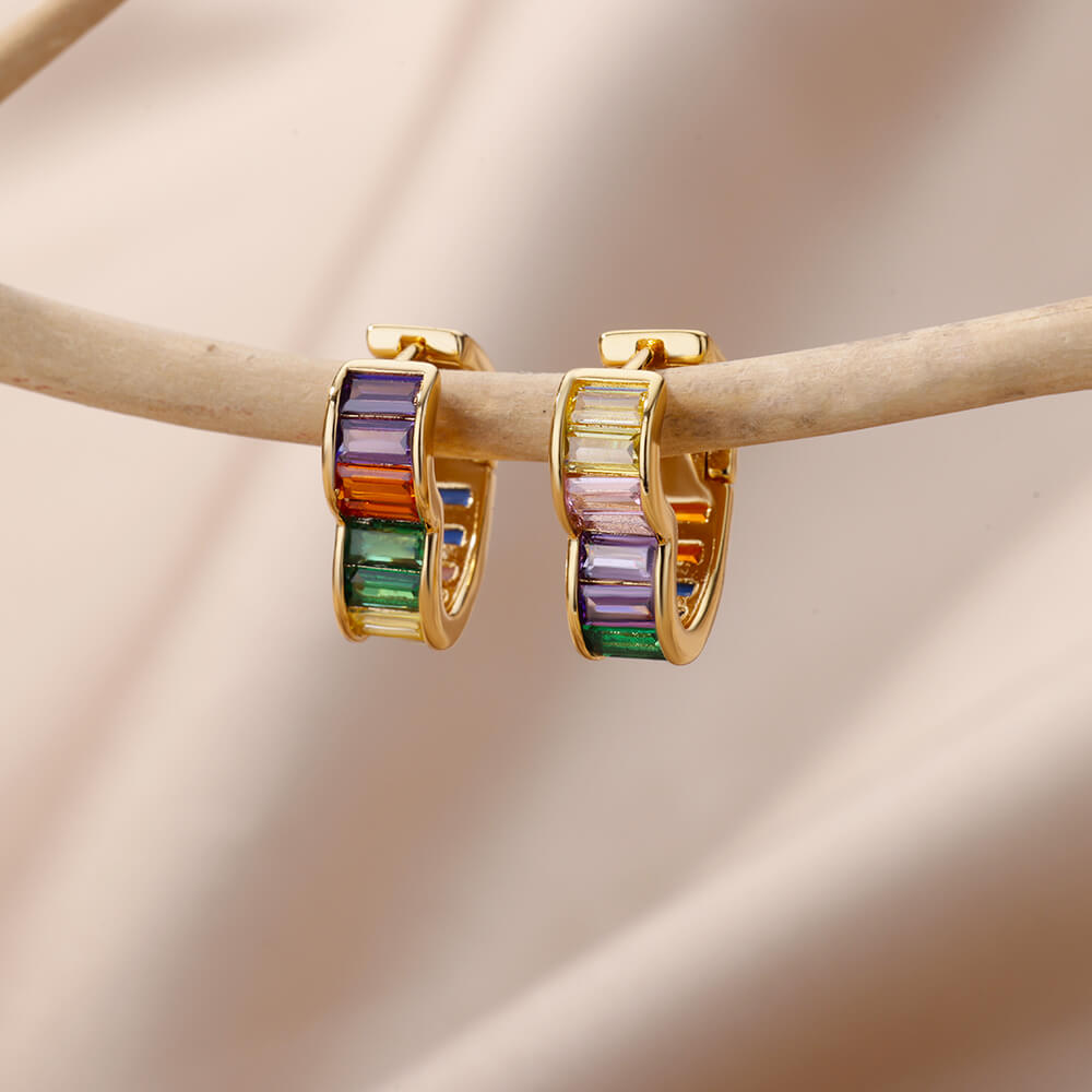Женские мини-серьги с радужным цирконием из нержавеющей стали, геометрические круглые серьги, роскошные ювелирные изделия для свадебной вечеринки, подарок Bff