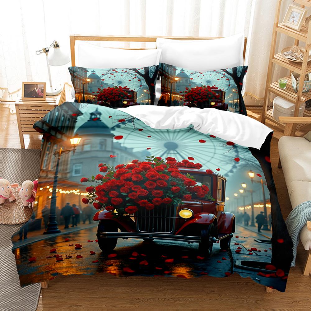 Пододеяльник на День святого Валентина Автомобиль Розово-красный Комплект постельного белья С Новым годом Покрывало Праздничные подарки Декор спальни парня