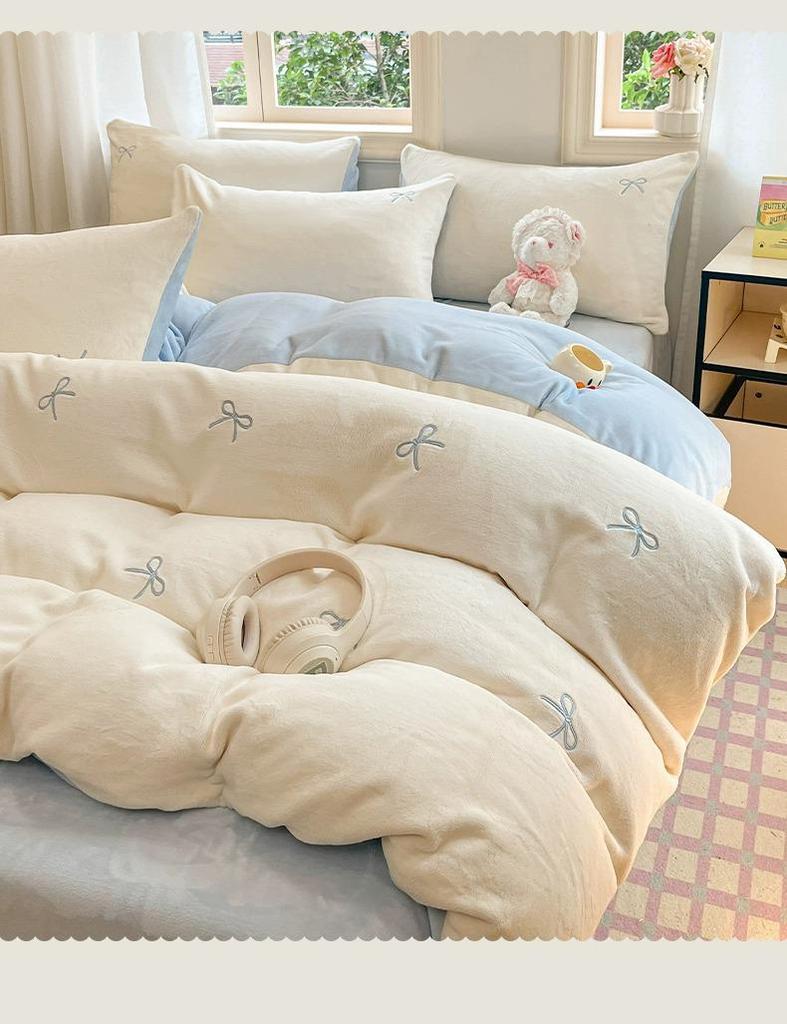2025 New Thickened Warm Velvet Flannel Coral Fleece Bedding Set - Autumn/Winter Duvet Cover & Three-Piece Bedsheet