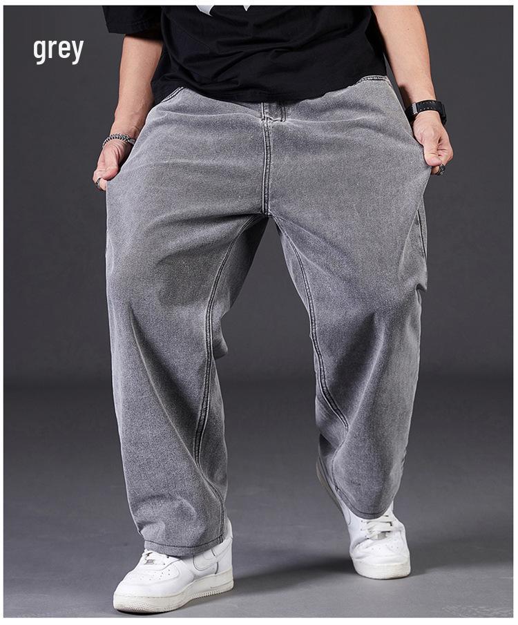 Мужские джинсы прямого кроя большого размера - Широкие штанины с эластичной талией для осени