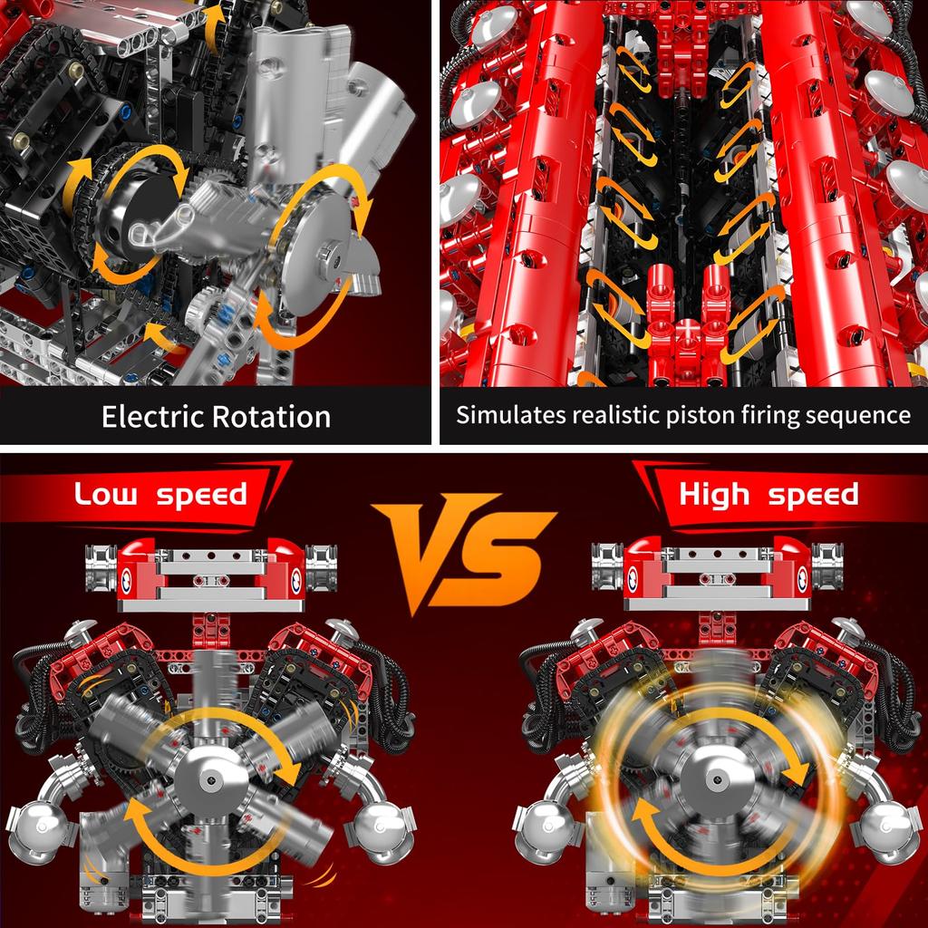 Mould King 10169 MOC Technic V12 Рядный Бензиновый Двигатель Комплект Цилиндрового Блока, Технология Двигателя Спортивный Автомобиль Электродвигатель Блок Привода - Включает