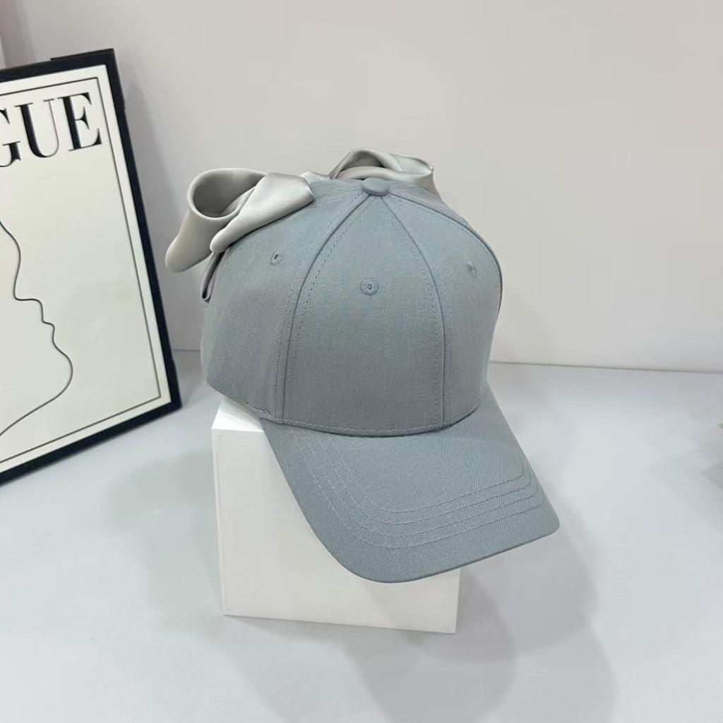Spring Summer Sweet Color Baseball Cap with Large Bow Tie Slimming Sun Hat Casual Cotton Hard Top Duckbill Hat Trendy