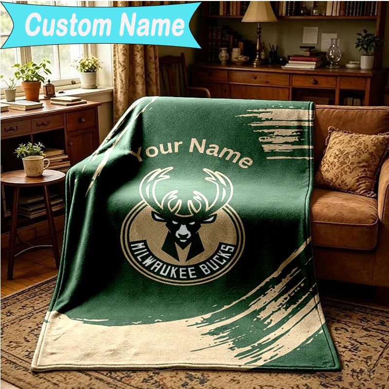 1PC Custom Name Blanket Bucks Team Logo Artwork Flannel blankets Patterns Throw Blanket All-Season Soft Gift for Couch, Bed, Camping, Birthday gifts